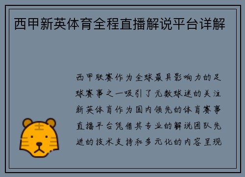 西甲新英体育全程直播解说平台详解